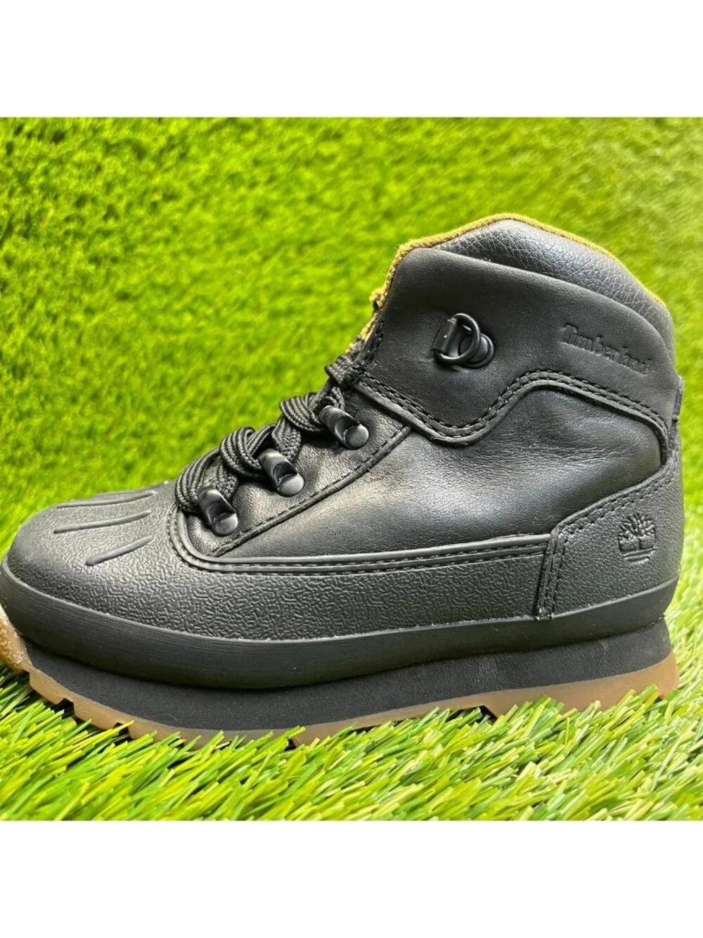 Timberland Euro Hiker Boys Size 10C Black Gum Leather Waterproof Shell Toe Boots
